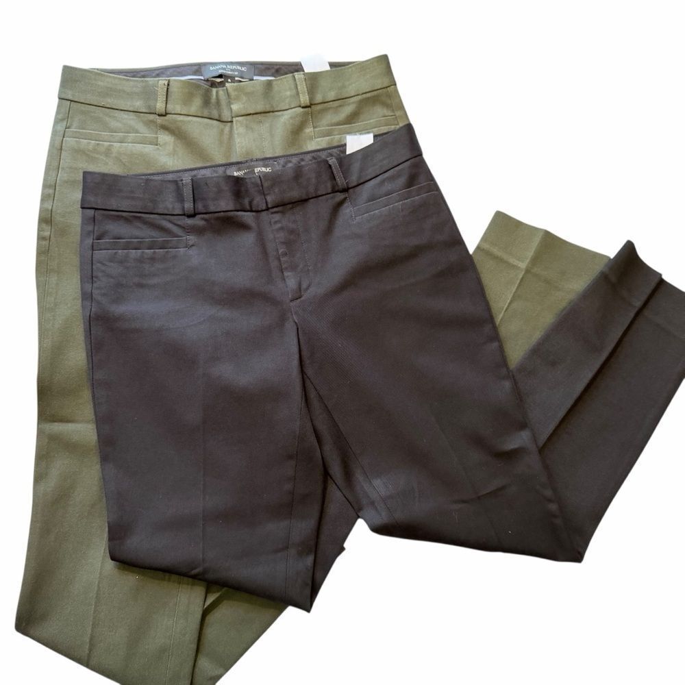 Bundle lot two pairs Banana Republic Sloan pant green black slim ankle length 4